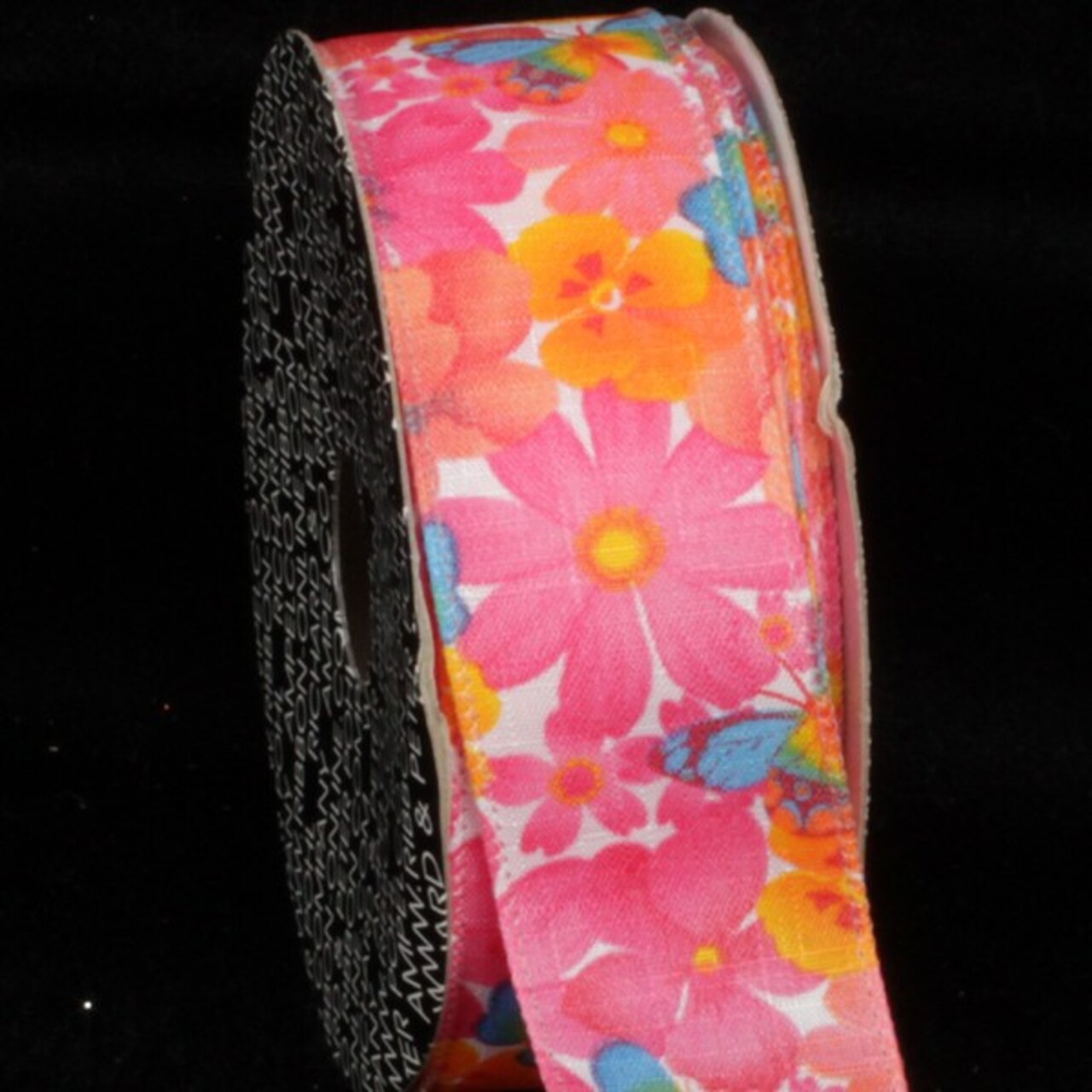The Ribbon People Pink and Orange Floral Wired Craft Ribbon 1.5&#x22; x 80 Yards
